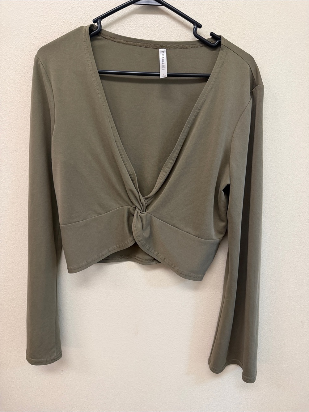 Fabletics Olive Knot-Front Long Sleeve Crop Top